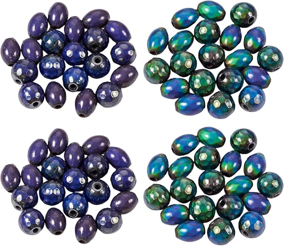 20Pcs Hematite Mood Beads 8mm Oval Round Temperature Sensing Beads Dark Blue Purple Faceted Fun Stone Changing Color Bead for DIY Bracelet Necklace Earrings Craft Jewelry Making