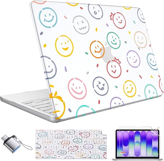 Unique Printed Cases for MacBook Neo 13 inch Case 2026 (Model A3404), Protective Hard Shell Cover & Keyboard Cover & Type C & Screen Film, Smile