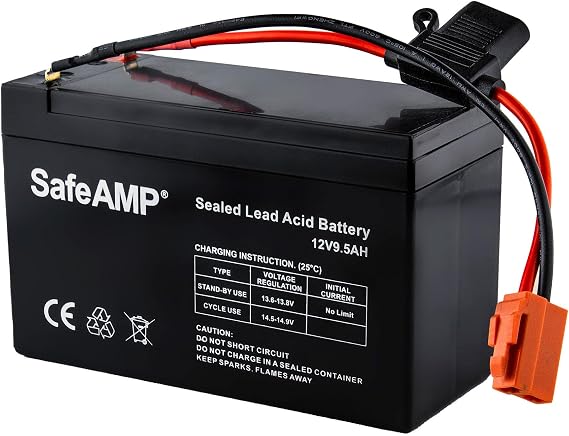 SafeAMP 12V 9.5Ah Battery for Ride-On Toys, Red 2-Pin