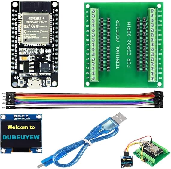 ESP32-DevKitC- V1 ESP32 Development Board 2.4GHz Dual-Mode WiFi+ Bluetooth Dual Cores Microcontroller Processor, with one Breakout Board +one Micro USB Cable + OEN 128 x 64 LED Display