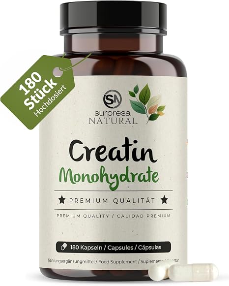 Creatine Capsules 1 x 180 Pieces With 3200 mg Pure Creatine Monohydrates Supply for 1.5 Months High-Quality Creatine Capsules High Dose & Natural