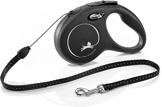 flexi Classic S | 5 m Retractable Cord Leash for Dogs up to 12 kg | Black | Retractable Dog Lead | Weight: 160 g | Dimensions: 9.6 x 16.2 cm
