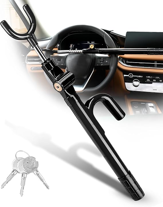 Tevlaphee Steering Wheel Lock Anti-Theft Device Security Car Lock Anti Theft Car Device Visible Antitheft Locking Devices Adjustable Car Wheel Lock for Cars with 3 Keys (Black)