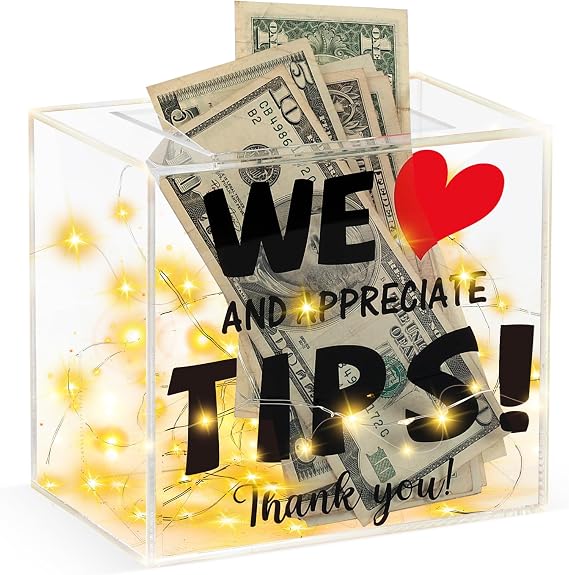 YLOLUL Light Up Tip Jar Acrylic Tip Box for Bartender Bars 6 X 5.4 X 4 Inch Tip Jar for Money Tip Collection Box Donation Suggestion Box Money Storage Container for Restaurants Musicians Driver (USB)