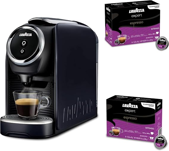 Lavazza Classy Mini Espresso Coffee Machine 72 Count Intenso Capsules Compact Single-Serve Brewer Compatible BLUE & Expert Pods