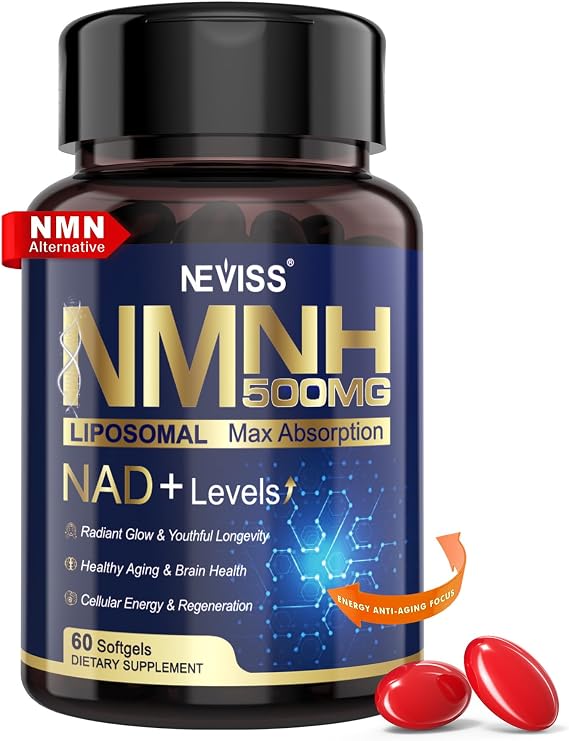 NEVISS NAD+ Supplement, NMNH Liposomal 500mg, GLP-1 Friendly, 60 Softgels | Next-Gen NMNH Liposomal, High Absorption with Curcumin + Niacinamide, NR NMN Alternative, Energy, DNA Repair & Healthy Aging