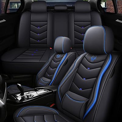 5 Seat Covers for Kia Sorento Hybrid 2021-2026 Leather Waterproof Breathable Car Seat Covers, Interior Accessories Seat Cover Cushion Airbag Compatible Black&Blue, Standard