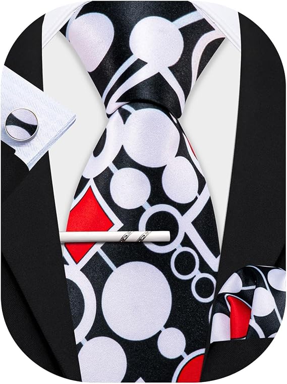 Barry.Wang Men Fun Tie Set Designer Silk Necktie with Tie Clip Sets