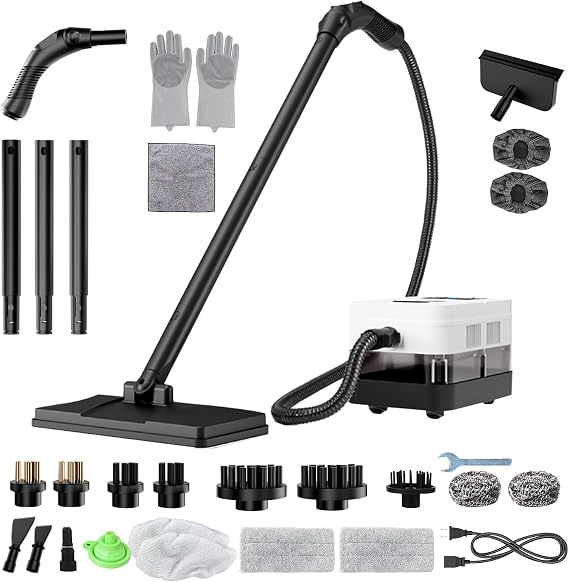 Steam Cleaner with 24 Accessories Steam Mop with 5M Extra-Long Power Cord for Home Chemical-Free Heavy Duty Steamer for Cleaning Floors, Tile, kitchen, Grout and Car (White)
