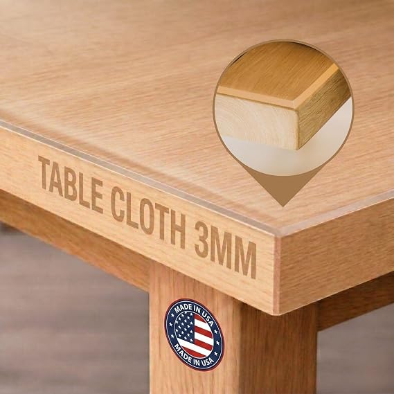 Clear Table Cover Protector, 36x96 inch, Premium Quality with 3 Mm Thickness, Stain Resistant Dining Pad with Beveled Edges, Washable Tablecloth, Fitted Clear Desk Cover for Indoor & Outdoor Use