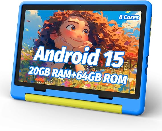 Urao Kids Tablet, Android 15 Tablet for Kids 10 inch Octa-Core with Case, 20GB RAM 64GB ROM 1TB TF Card Expandable for Toddler Children, Parental Control, Dual Camera, WiFi,Gift