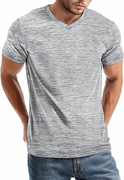 Wielsscca Mens V Neck T Shirts Casual Stylish Graphic Stretch Short Sleeve T-Shirt Cotton Tees Tops Shirt