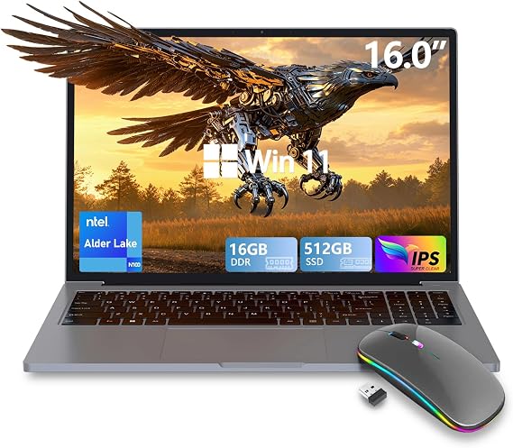 Laptop Gaming,Gaming Laptops,16GB DDR4 512GB SSD,16" FHD 1920 * 1080P PC,Win 11 Pro,Full Metal Housing,N100 Cup(Up to 3.4Ghz),BT, 5G WiFi, 3*USB3.2, Supports Type C Charging,Gray