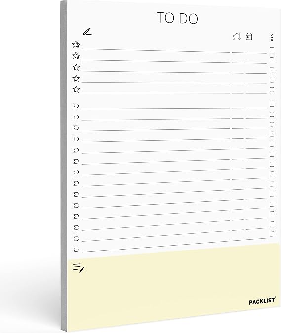 PACKLIST Daily To-Do List Notepad (5.8x8.3 in) 52 Undated Tear-Off Sheets Task Checklist 100 GSM Non-Bleed Paper Productivity Organizer with Top Priorities for Office, Work, School & Study Desk