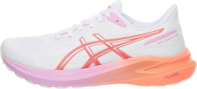 ASICS Women's GT-1000 13 Running Shoes, 9, White/Coral Reef