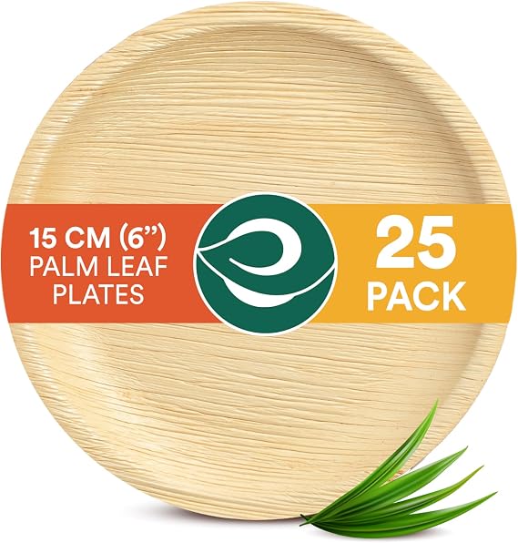 ECO SOUL Small Bamboo Plates 6”(15cm) Palm Leaf Plate Disposable(25 Pack)