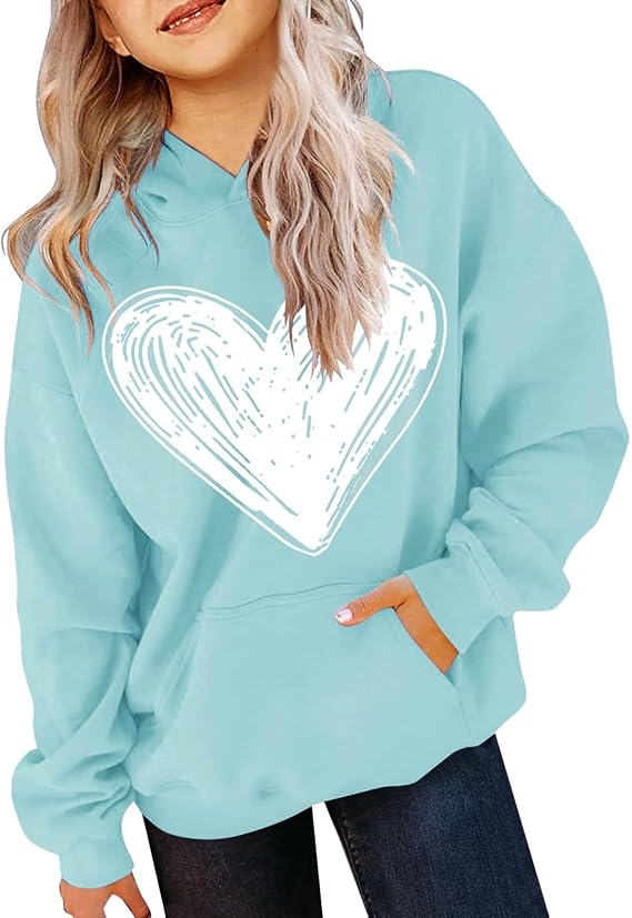 Girls Oversized Heart Hoodies Fall Winter Trendy Pullover Hoodie Pocket Personalized Graphic Hooded Sweatshirts