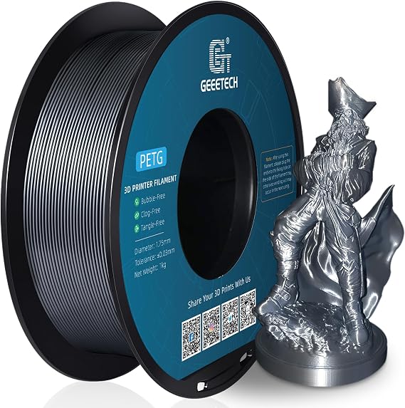 Geeetech PETG Filament 1.75 mm 1 kg Spool for 3 D Printers Silver