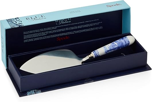 Spode Blue Italian Cake Server - 10 Inch Porcelain Dessert Knife for Slicing Cakes, Pies, Pastries