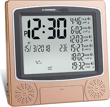 Muslim Digital Clock, Azan Islamic Table Clock, Digital Islamic Clock, 5 Sets of AZAN Time Can Be Set, AZAN Time Reminder, 12/24 Hour Format, Alarm Clock/Temperature Function, for Home/Office