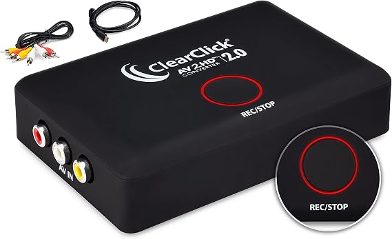 ClearClick AV to HD Converter & Recorder 2.0 (Second Generation) - AV RCA to HDMI Adapter to Convert & Record Video - for VCR, VHS, DVD, Camcorder, Hi8, Gaming to TV