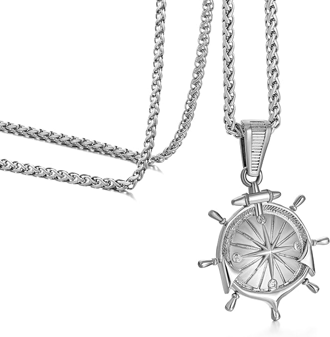 murtoo Compass Necklace for Men and Women, Gold Silver Vintage Stainless Steel Chains Necklace with Compass Pendant Unique Gifts for Men