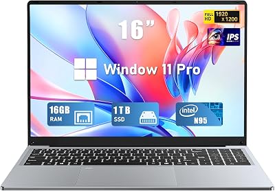 Gaming Laptop, 16 inch Laptop Computer 2025 with Win 11 Pro, 16GB RAM 1TB SSD, Int 12th Gen N95 Processorup to 3.4GHz, Backlit Keyboard, Bluetooth, Mini HDMI, FHD 1920  1200