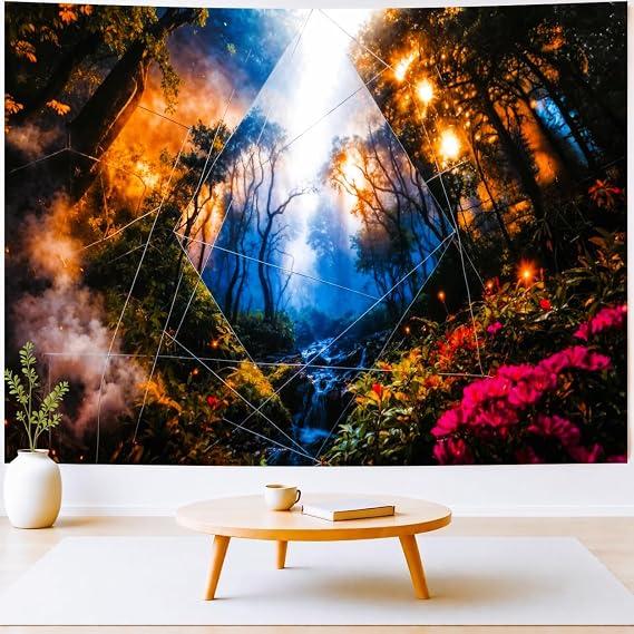 Delur Forest Tapestry Tree of Life Misty Tropical Rainforest Tapestry Wall Hanging Mystical Colorful Spiritual Psychedelic Nature Landscape Headboard for Bedroom Living Room Home Decor (51.2" x 59.1")