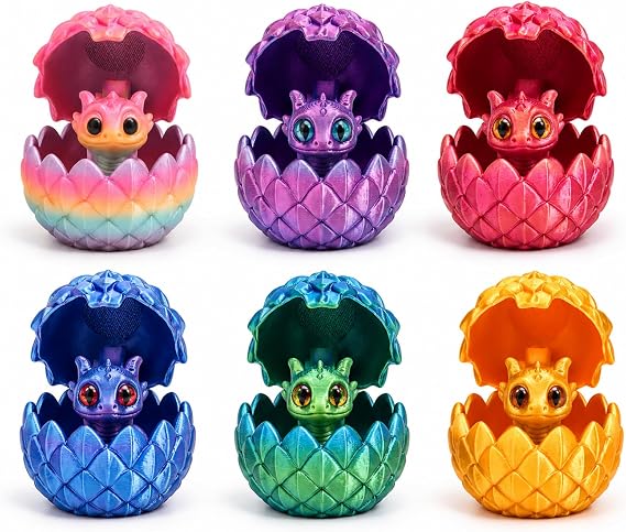 6PCS 3D Printed Dragon In Egg, 3D Printed Dragon Egg Set, Mini in Eggs, Unique Desk Decor for Office, Creative Play Figurines for Friends, Collectible Miniature Display