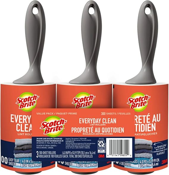 Scotch-Brite Everyday Clean Lint Roller, 300 Sheets Total,3 Pack