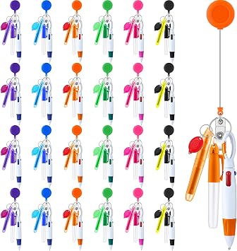 Handepo 120 Pcs CNA Nurse Pen Gift Set with Retractable Shuttle Pens, Marker Pen, Mini Tip Highlighter, LED Mini Keychain Flashlight, Badge Reels Bulk for Nurse Assistant Doctor Nicu(Multi Colors)