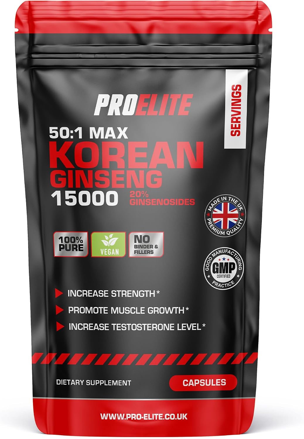 Panax Ginseng High Strength 15,000mg | 30 Capsules Vegan High Strength Korean Ginseng from 50:1 Extract | NO Fillers or Binders by PROELITE