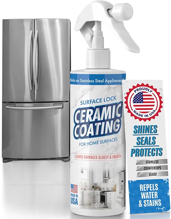 Surface Lock Ceramic Coating for Stainless Steel Appliances Home Ceramic Spray That Shines, Seals & Protects, Repels Water & Stains, Fingerprint Protector for Kitchen Countertops & Bathroom, USA