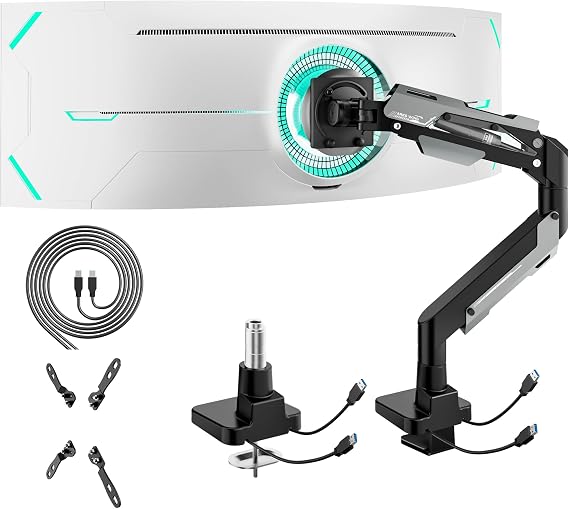 ARES WING Heavy Duty Monitor Arm with USB for 24-57 Inch Screens, Black