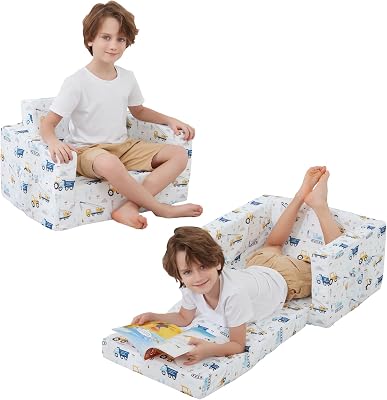 Viviland Toddler Chair 2-in-1 Kids Couch Bed Fold Out Convertible Kids Couch to Lounger Comfy Toddler Chair Bed for Boys and Girls