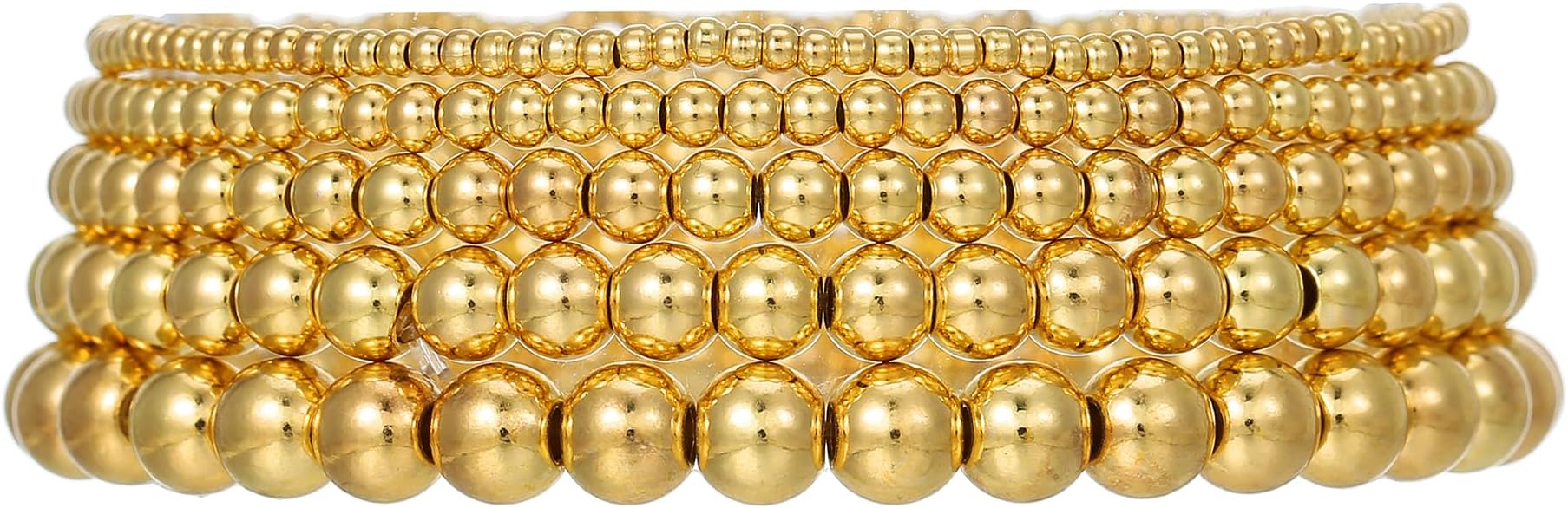 Gold Bracelets for Women 14K Gold Plated Beaded Non Tarnish Bracelets Stretch Bead Ball Bracelet Stack Set Jewelry for Gifts