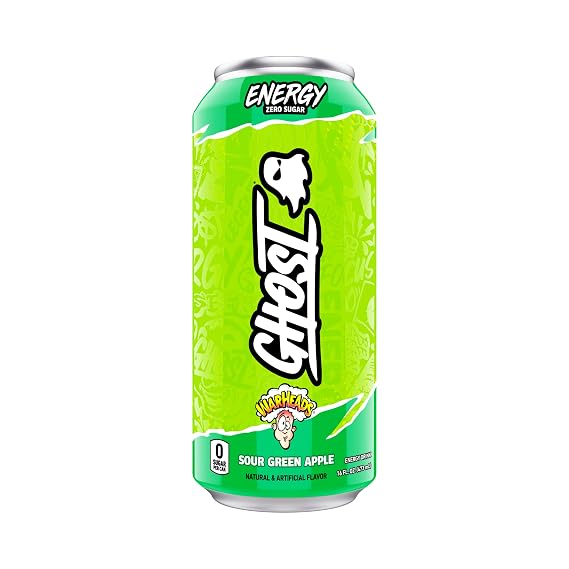 GHOST Energy Drink - Single Can, Warheads Sour Green Apple 16oz - Energy & Focus & No Artificial Colors - 200mg Natural Caffeine, L-Carnitine & Taurine - Gluten-Free & Vegan