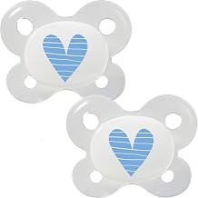 Dentistar® Silicone Soother Set of 2 - Size 0 for 0-2 Months - Tooth and Jaw Friendly Silicone Soother with Dental Step - Blue with Heart Motif - BPA Free Baby Accessories - Made in Germany