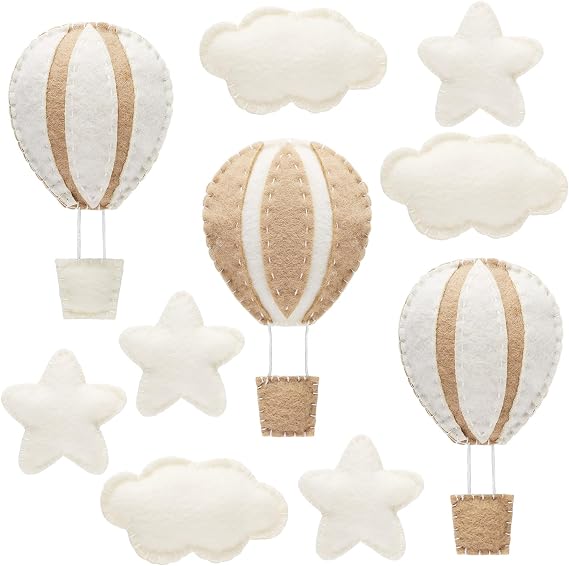 Poen 10 Pcs Hot Air Balloon Felt Wall Decor, Nursery Stars Clouds,Khaki