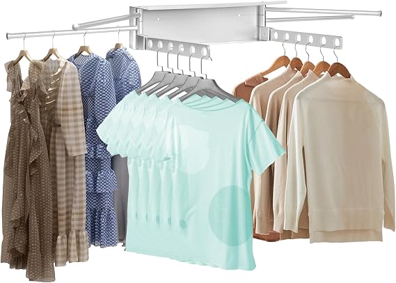 Clothes Drying Rack,Foldable Laundry Drying Rack,Aluminum Rods,Wall Mounted Clothes Drying RackHanging Clothes Space Saving Design,for Balcony,Laundry,Bathroom,Patio,Apartment,Dormitory