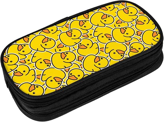 Perinsto Cute Rubber Ducky Pencil Case Big Capacity Multi Compartment Stationery Box Yellow Cartoon Ducks Pencil Pouch Holder Desk Organizer For School Office Home, Black