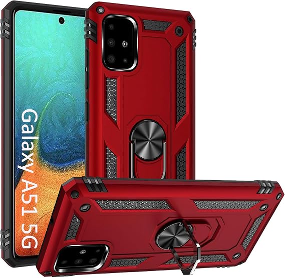 A51 5G Case, Phone Case for Samsung Galaxy A51 5G Case,with Kickstand Ring,Adjustable Stand,Military Grade,Heavy Duty Protection,Shockproof,Anti-Fingerprint,Support Magnet Car Mount,Red