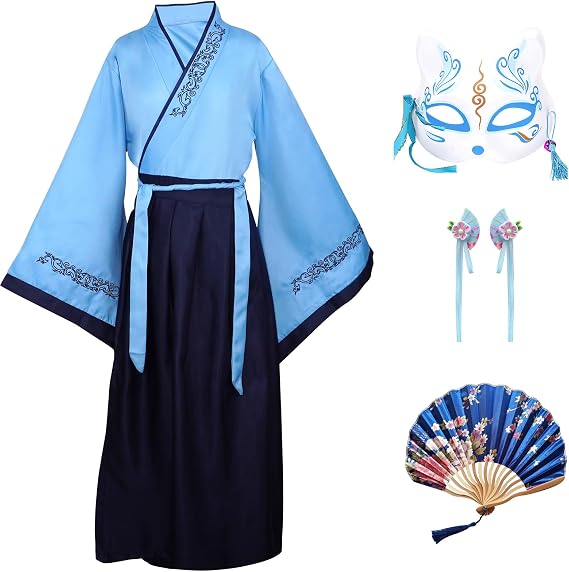 Children's Hanfu Costumes, Kids Chinese Traditional Clothing, Boys Girls Chinese Cheongsam Ancient Cosplay Costume with Hair Accessories