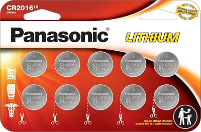 Panasonic CR2016 3.0 Volt Long Lasting Lithium Coin Cell Batteries in Child Resistant, Standards Based Packaging, 10-Battery Pack