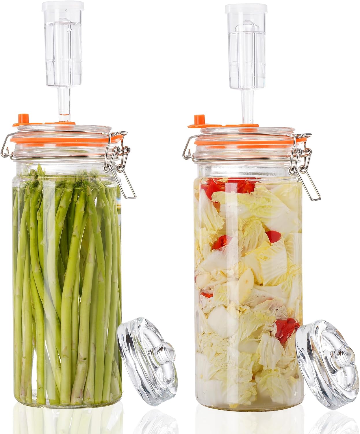 1.3L Fermentation Jars with Weights & Air Lock, Fementing Kit for Sauerkraut, Kimchi, Kombucha and Pickles, 2 Pack