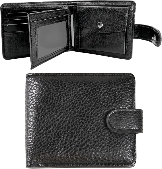 Mens Wallets Leather, Wallet for Men Black Wallets for Men UK Multifunctional with Card Slots Buckle Und Id Window and Coin Pocket Travel Daily Use for Men and Women
