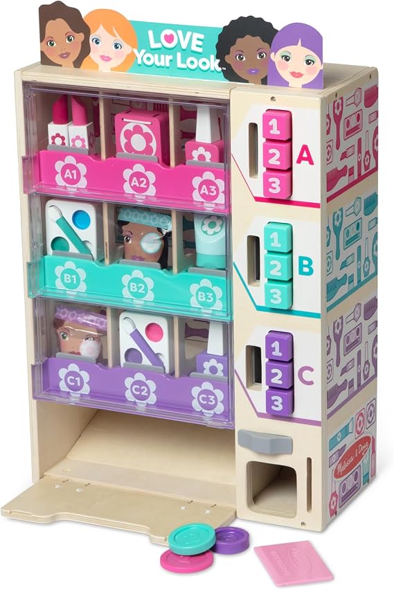 Melissa & Doug Sort, Stock, Select Beauty Kiosk Vending Machine Play Set, Pretend Makeup Wooden Toy For Boys and For Girls 3+- FSC Certified