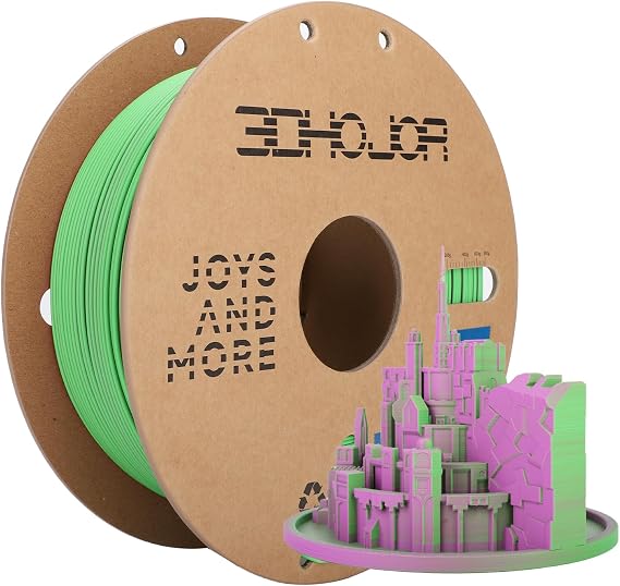 3DHoJor Dual Color Matte PLA 3D Printer Filament 1.75mm 2 in 1 Coextrusion 1KG Spool (2.2lbs) Multicolor PLA with Smooth Matte Finish for FDM 3D Printers-Green Pink
