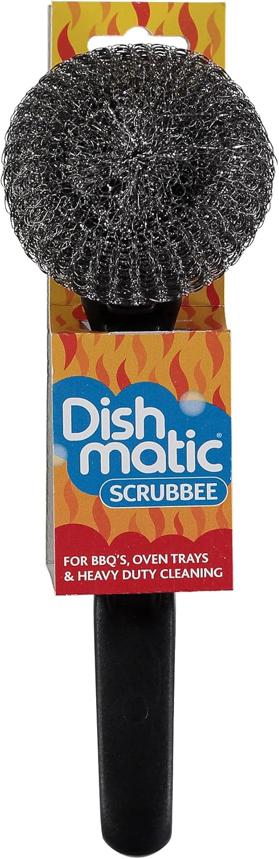 Dishmatic Scrubbee Washing-Up Stainless Steel Scourer for BBQ, Grill, Oven Kitchen Washing-Up Handle with Easy-Grip Handle