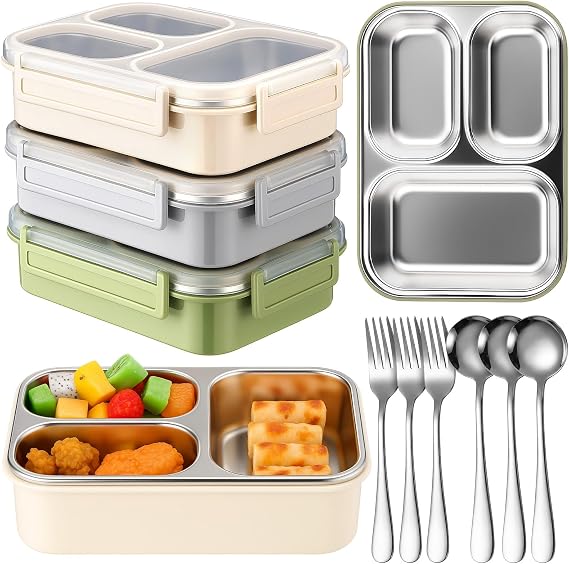 3 Pack Stainless Steel Lunch Boxes for Kids and Adults